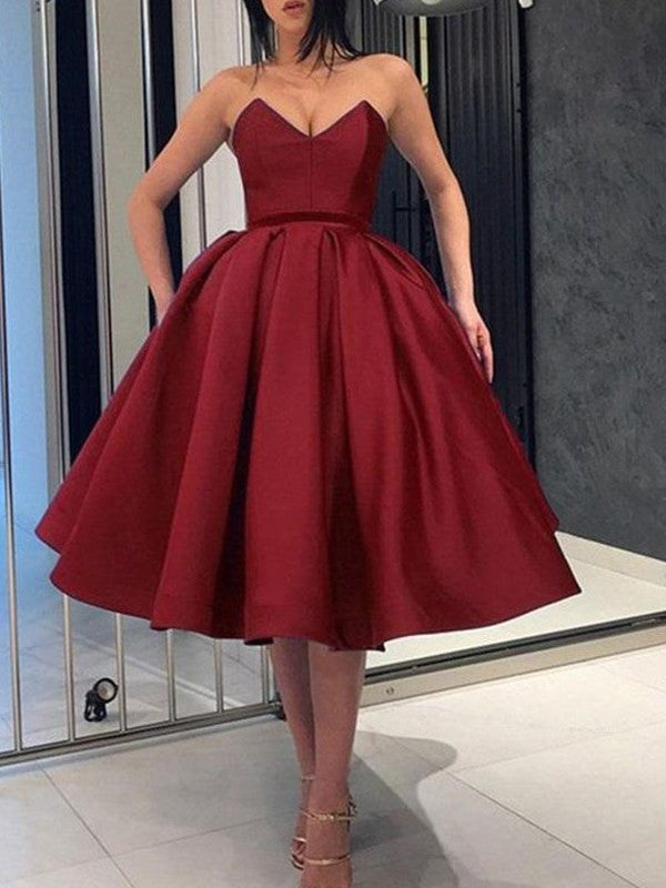 Wholesale Ball Gown Satin Ruffles Sweetheart Sleeveless Knee-Length Homecoming Dresses